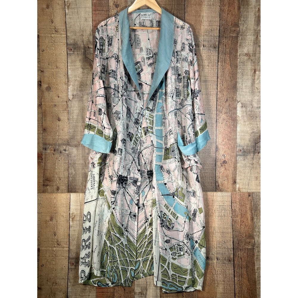 One Hundred Stars Paris Map Gown Kimono Robe Duster House Coat OS Travel Boho